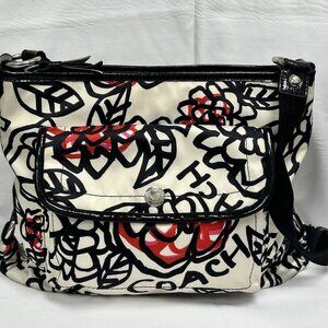 Coach Black, White & Red Floral Crossbody Bag
